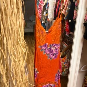 Free People Orange and Purple Floral Dress